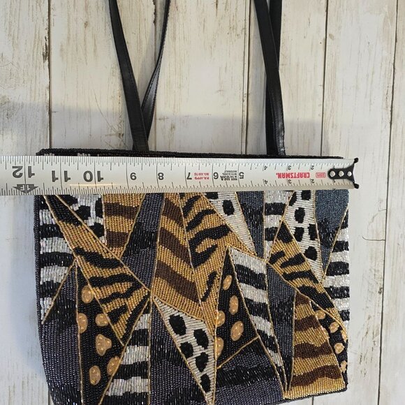 Vintage Chico's Beaded Animal Print Shoulder Bag Black Y2K Glam - Picture 7 of 9
